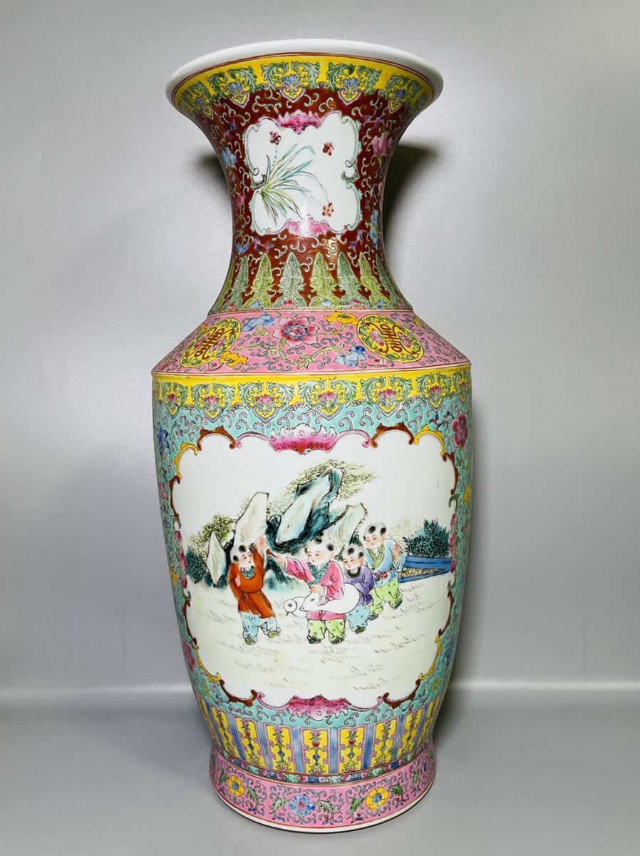 中国 五彩 童子 人物瓶 色絵 染付 粉彩 花瓶 美術品・アンティーク