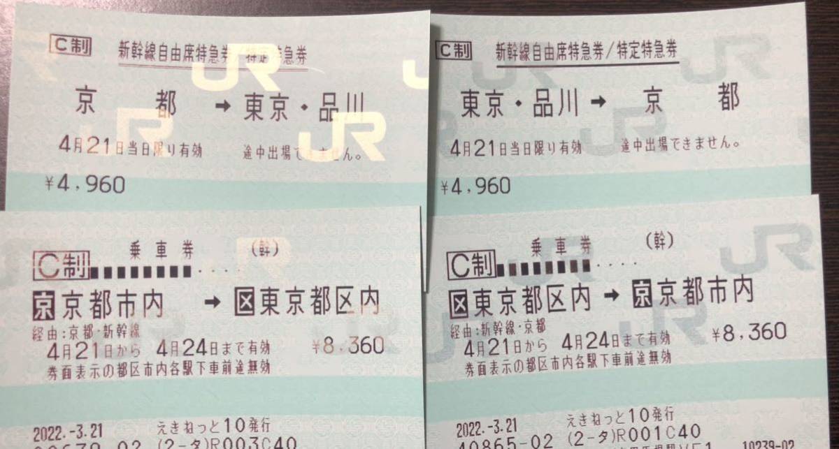 新幹線 東京ー京都 往復自由席 往復】東京＝京都 新幹線自由席回数券