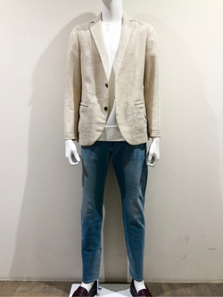 新品タグ付き【23区HOMME オム】軽量 清涼感 春夏 カラミ織り2Bジャケット 薄ベージュ 48(L) v402