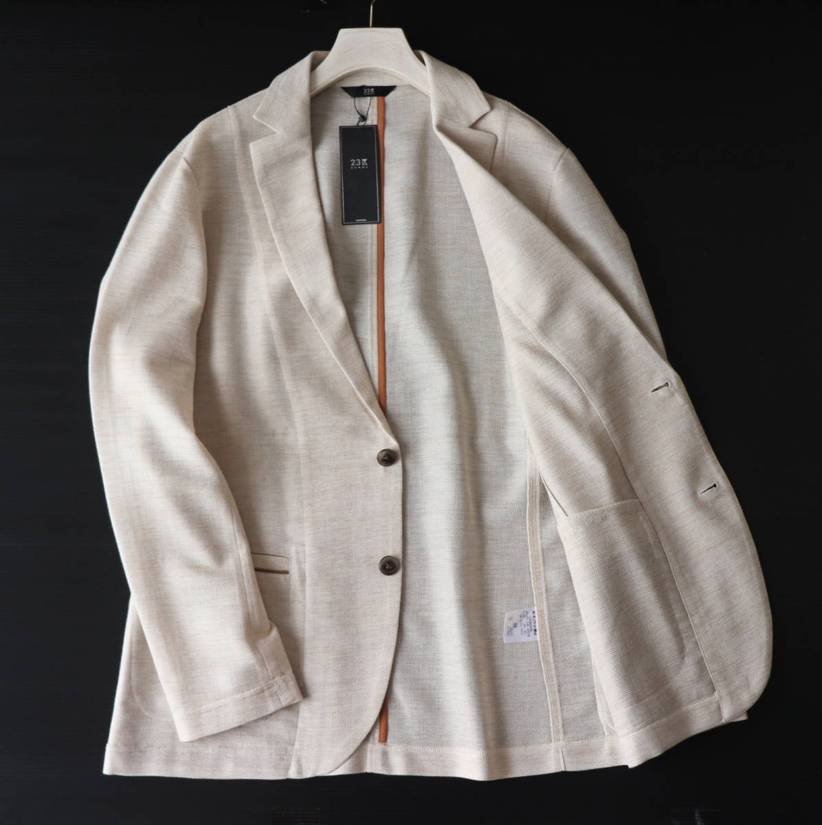 新品タグ付き【23区HOMME オム】軽量 清涼感 春夏 カラミ織り2Bジャケット 薄ベージュ 48(L) v402
