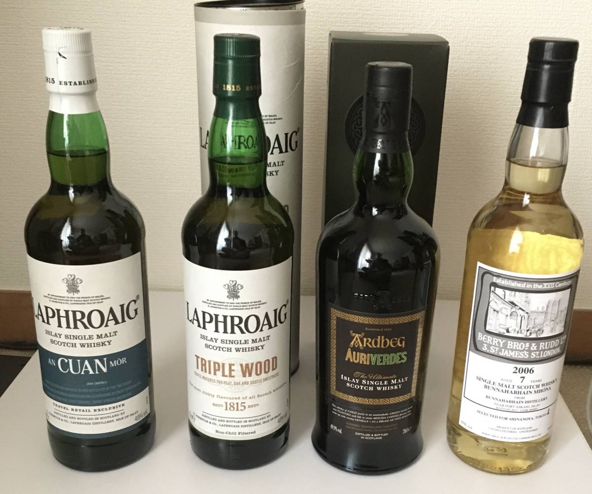 アードベッグ オーリヴェルデ他　アイラまとめて４本セット(Auriverdes， An CUAN mor， Triple Wood， Bunnahabhain Mohna)