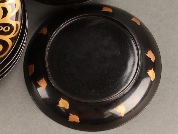 ◇時代 輪島塗 波千鳥 蒔絵 螺鈿細工 16cm皿 五客 銘々皿 菓子器