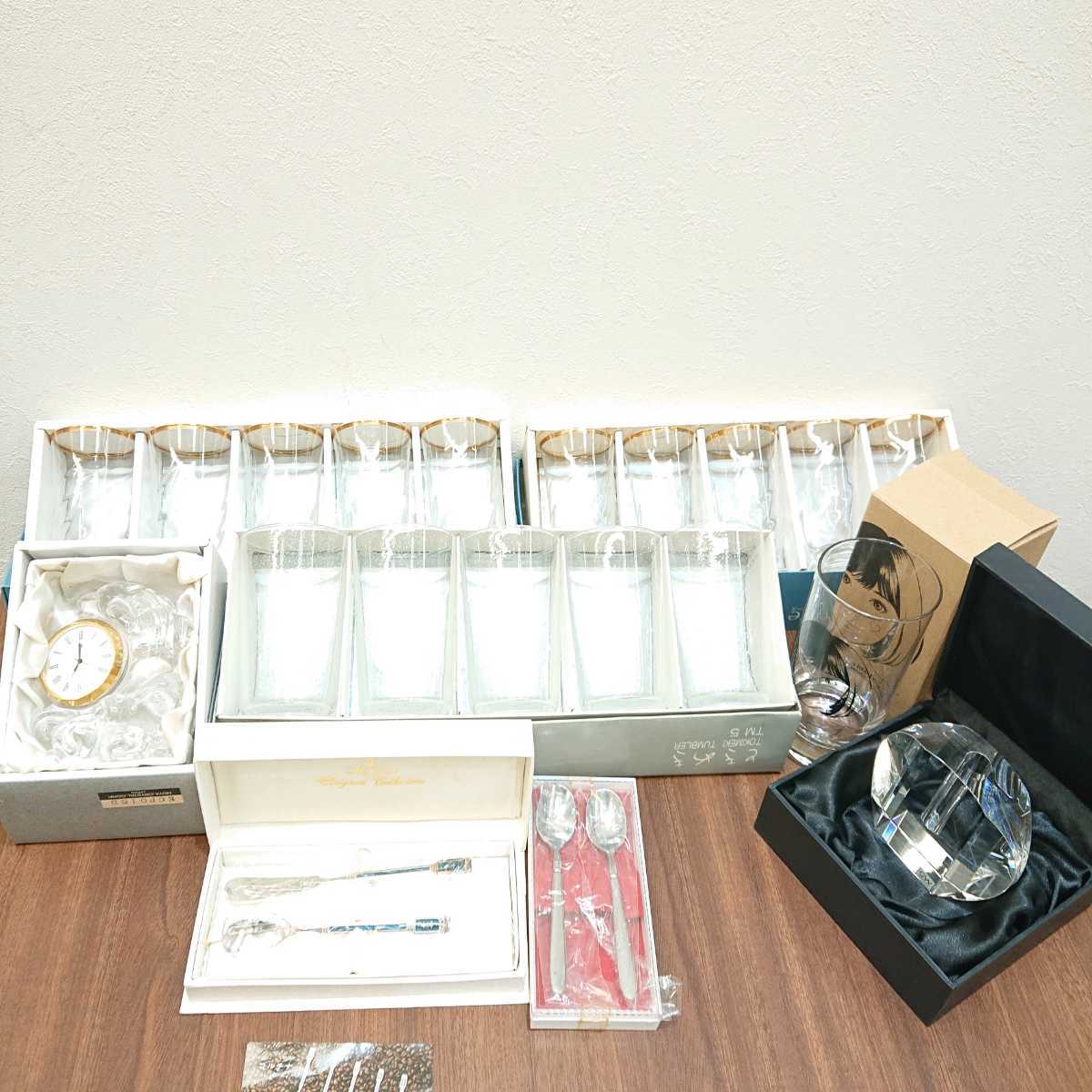 【ガラスコップ まとめ】HOYA ホヤ 置時計 雑貨 5客 セット 一輪挿し デザートスプーン NHK 贈答品 グラス 食器 インテリア キッチン用品