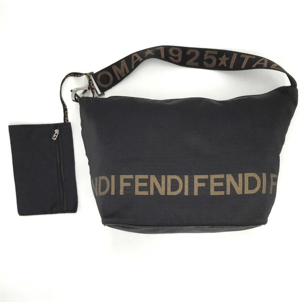 02 1円 良品 FENDI フェンディ ロゴ ナイロン ポーチ付き ショルダー 