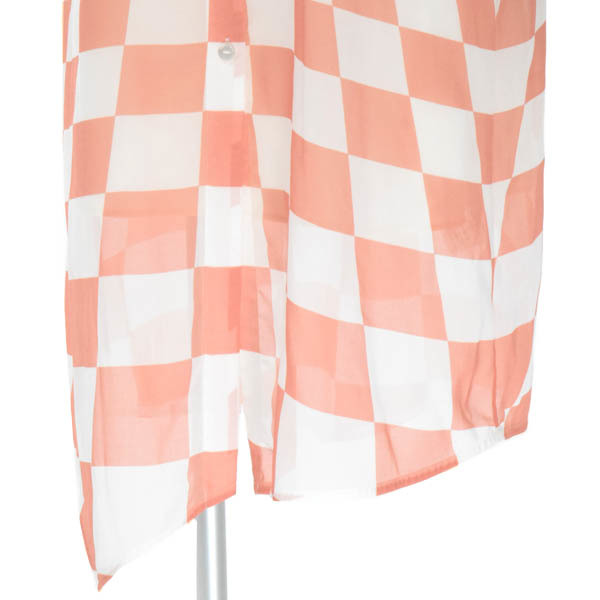【美品】PIERRE CARDIN/ピエールカルダン レディース 長袖 シャツ トップス ロング チェック柄 38 オレンジ 白 [大感謝祭]★23RL61 ピエールカルダン レディース pierre ノーカラー フォーマル ピエールカルダン（スーツ・セットアップ｜レディース