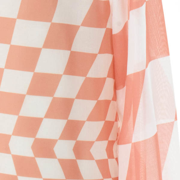 【美品】PIERRE CARDIN/ピエールカルダン レディース 長袖 シャツ トップス ロング チェック柄 38 オレンジ 白 [大感謝祭]★23RL61 ピエールカルダン レディース pierre ノーカラー フォーマル ピエールカルダン（スーツ・セットアップ｜レディース
