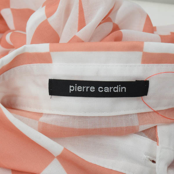 【美品】PIERRE CARDIN/ピエールカルダン レディース 長袖 シャツ トップス ロング チェック柄 38 オレンジ 白 [大感謝祭]★23RL61 ピエールカルダン レディース pierre ノーカラー フォーマル ピエールカルダン（スーツ・セットアップ｜レディース