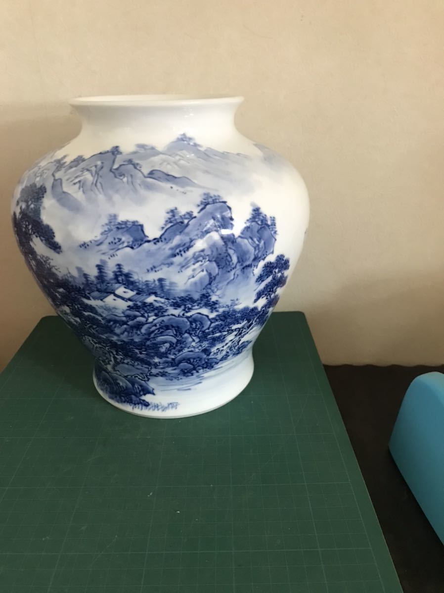 有田焼 花瓶 染付 緒方松右衛門