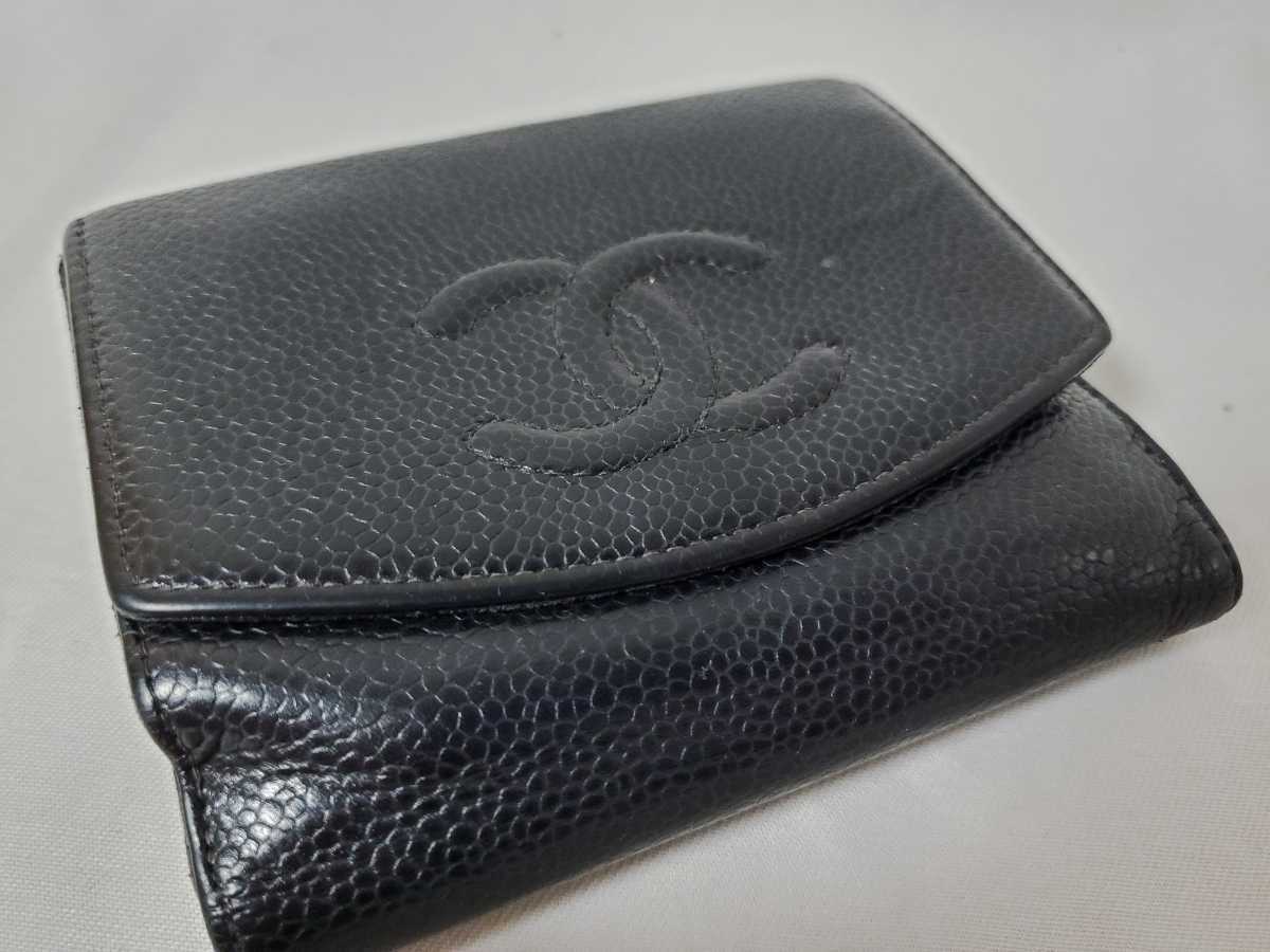 販売 状況 CHANEL シャネル キャビアスキン ダブルホック 二つ折り財布