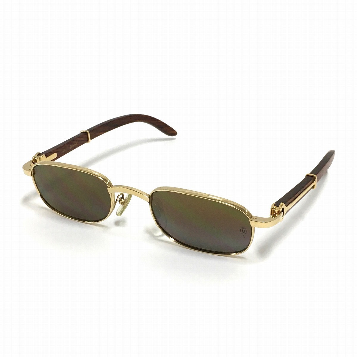 中古】Cartier サングラス 140b ウッド テンプル コンビ スクエア 