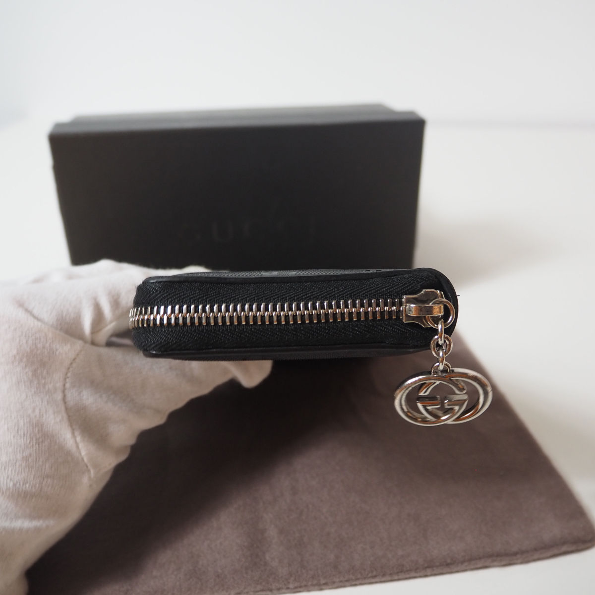極美品】1円〜 GUCCI グッチ ラウンドファスナー 長財布 gg柄 ブラック 