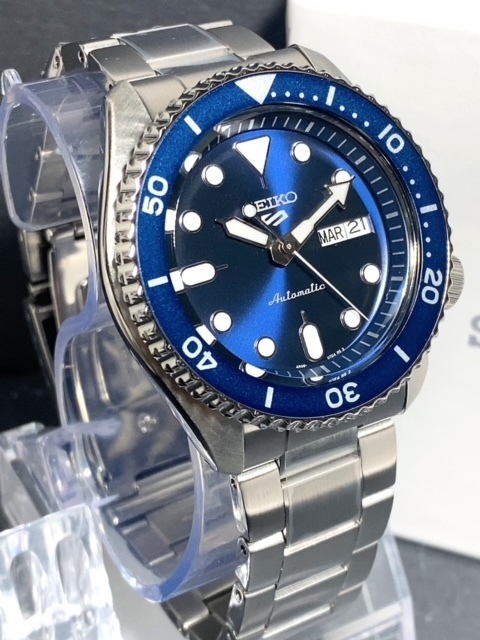 SEIKO 自動巻き時計 青 ステンレス 繋げる 5 sports