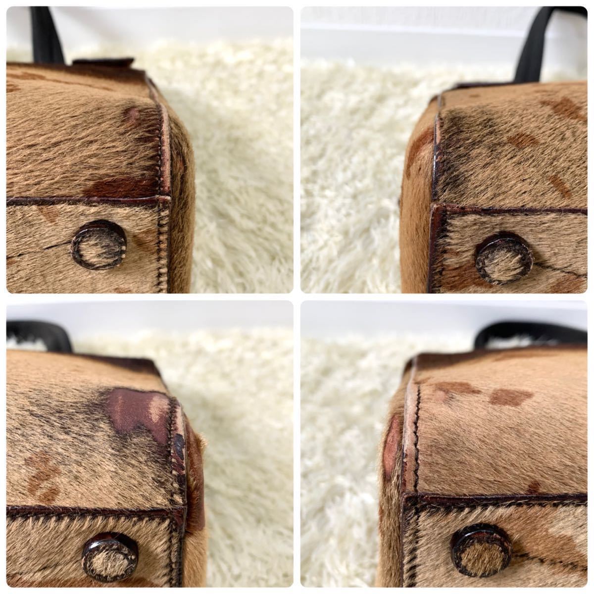 1円〜 希少 PRADA プラダ ハンドバッグ ハラコ レオパード ヒョウ柄 