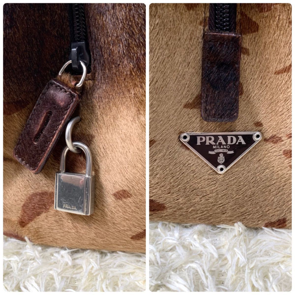1円〜 希少 PRADA プラダ ハンドバッグ ハラコ レオパード ヒョウ柄 
