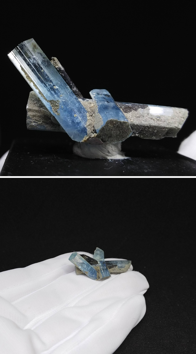 アクアマリン＆ブラックトルマリン ショール 結晶 原石 標本 約25ct