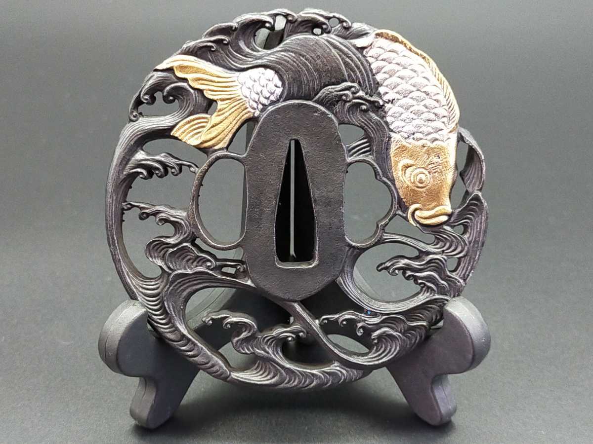 鍔 竹鳥図 象嵌 古鍔 鉄地 鐔 つば 刀装具 古美術 時代物
