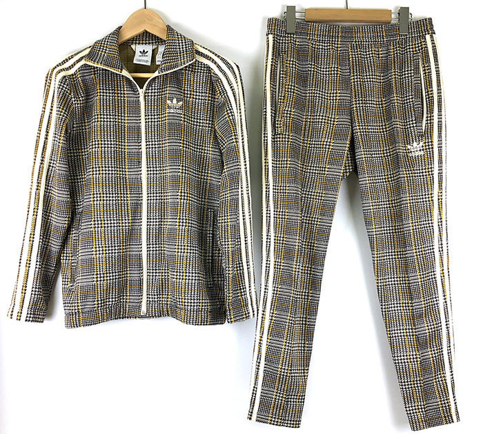 アディダス adidas 千鳥格子 タータンチェック トラックジャケット 希少トラックトップ ジャージ 立ち襟 S 人気 L 送料込即決 千鳥格子柄 Tartan 極美 千鳥