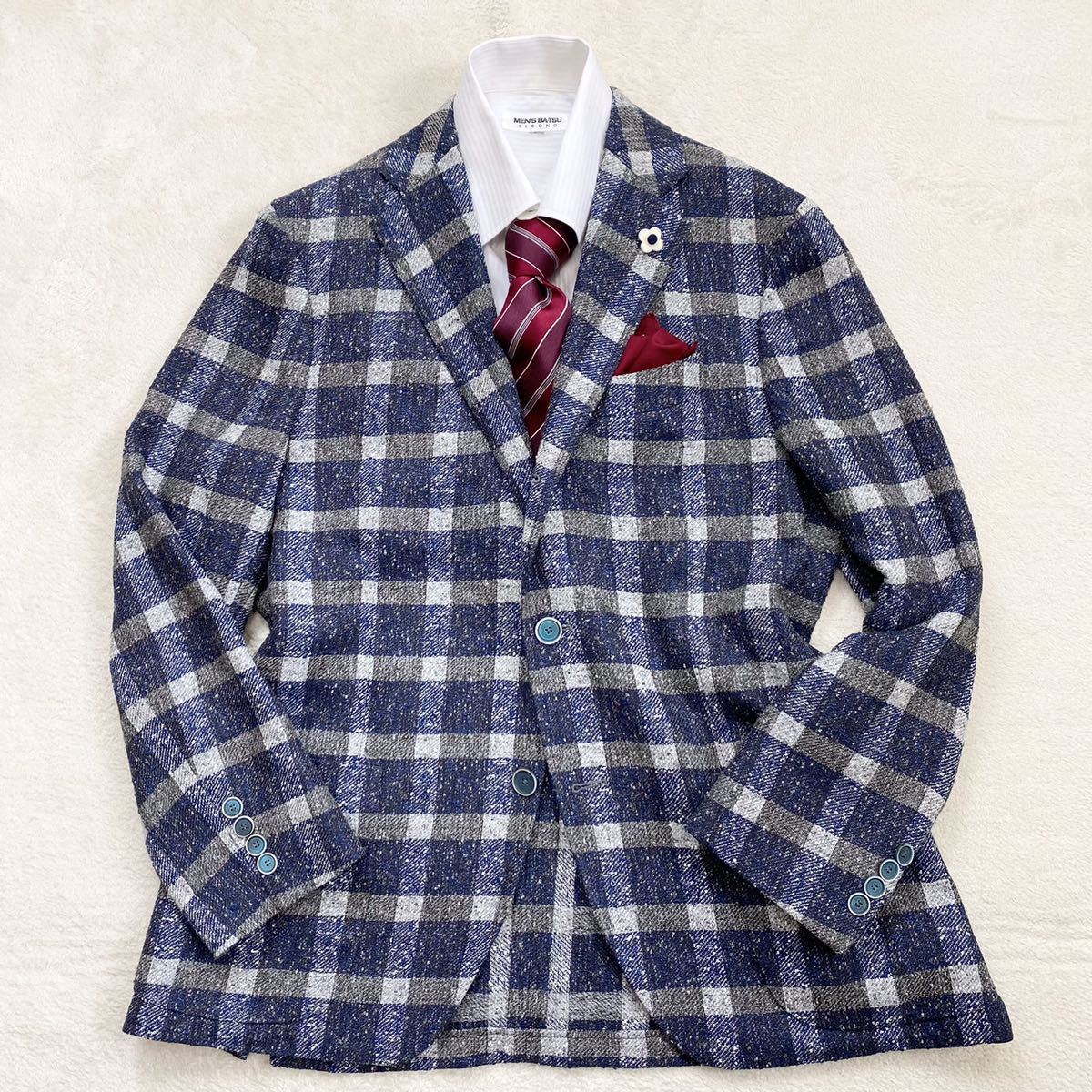 美品 XL 近年 LARDINI リネン テーラードジャケット ブートニエール ☆極上の通気性♪ リネン【超美品】ラルディーニ ☆イタリア製
