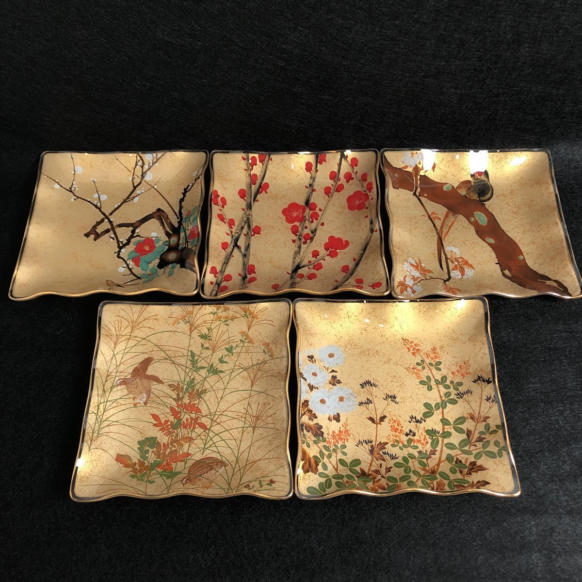 8A 未使用 光琳絵皿 ファンシークラフトグラス 5客 セット (検) グラス 