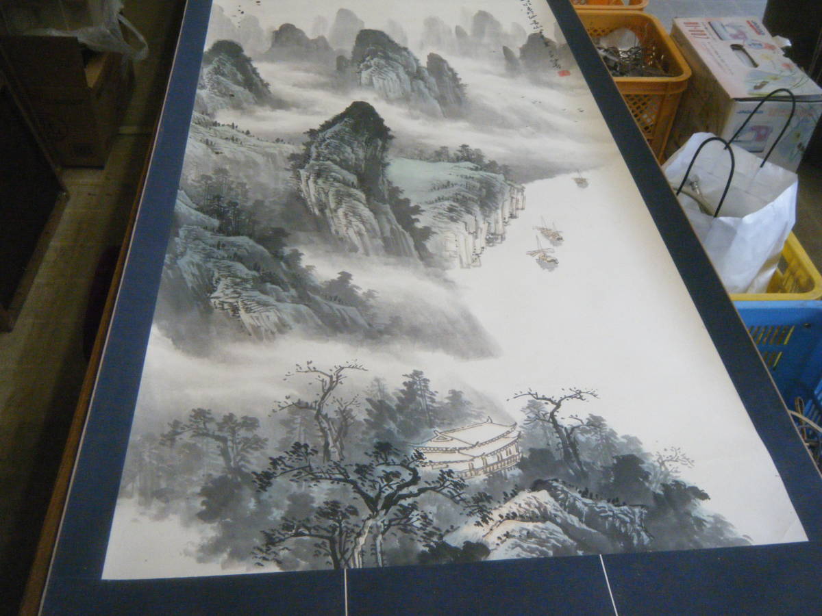 中国民国将軍 張子貞 在銘 山水絵 肉筆 掛軸 掛軸 掛け軸 中国 水戸童『