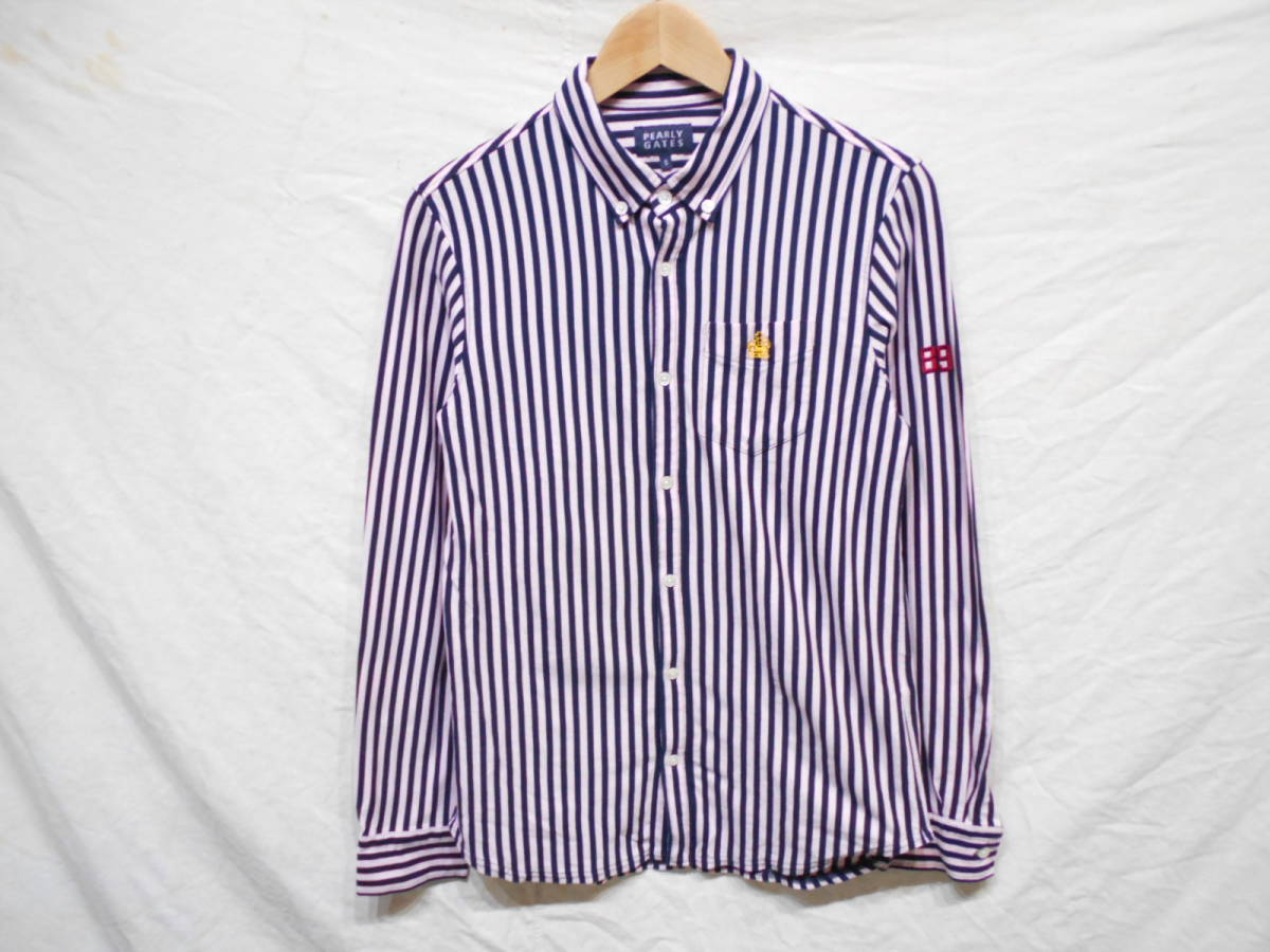 【日本製】PEARLY GATES ストライプ ゴルフシャツ PEARLY GATES パーリーゲイツ ピンクストライプ BD 長袖 シャツ GOLF