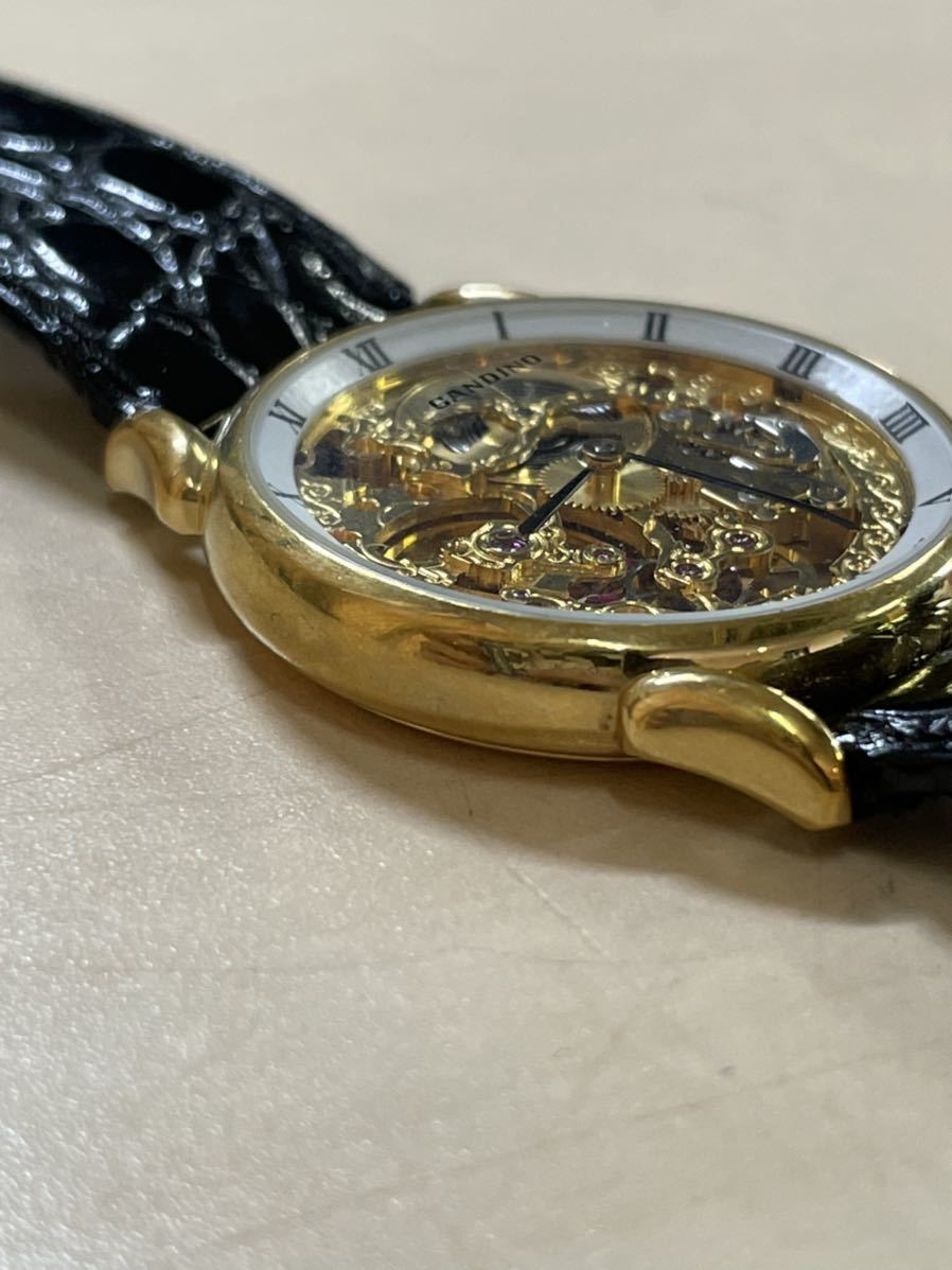 キャンディーノ ラウンドフェイス GD金具 スケルトン 手巻き メンズ 