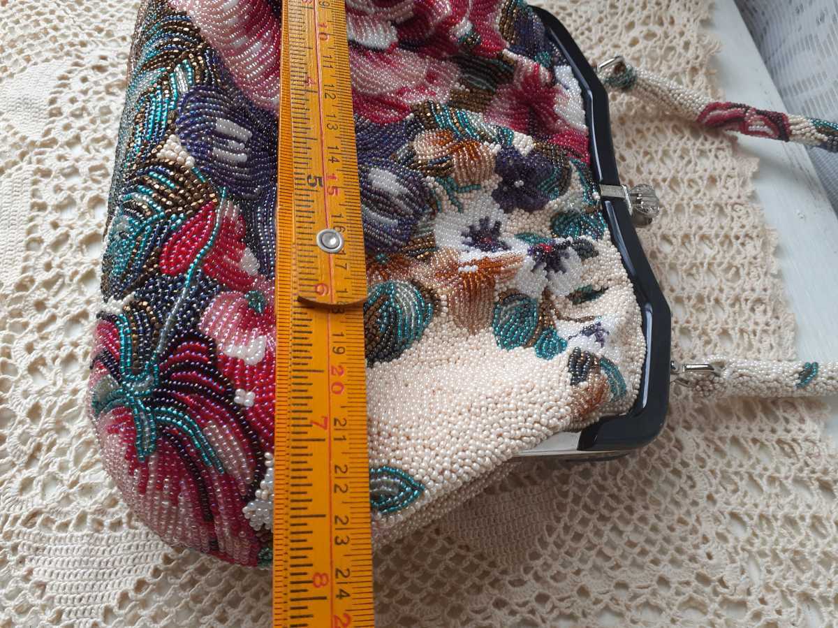 総ビーズ　がま口バッグ　和装　両面ビーズバッグ　　総柄刺繍　レトロ 総ビーズバッグ 昭和レトロ がま口 レトロ 和装バッグ ビーズ (バッグ