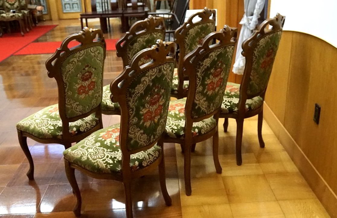 家具】アンティーク イタリア製 椅子 金華山織り 猫足 6客セット 天然