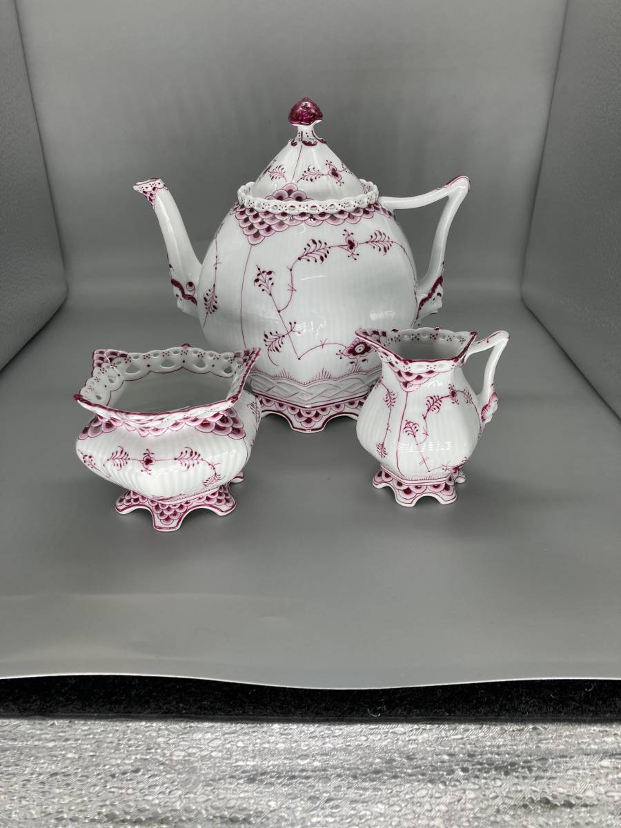 ロイヤルコペンハーゲン　フルレース　バーガンディ　2人用ティーセット_2