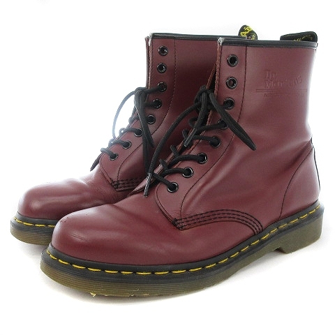 0 8ホール ドクターマーチン レッドステッチ スチールトゥ ポリッシュ ドクターマーチン DR.MARTENS 1460 8ホールブーツ レザー イエローステッチ ヒールループ 刺繍 チェリーレッド UK8 靴 ■SMV メンズ