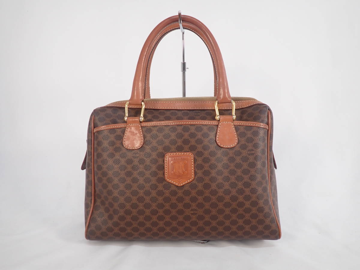 CELINE】ボストンバッグ マカダム柄 ダークブラウン ショルダー付