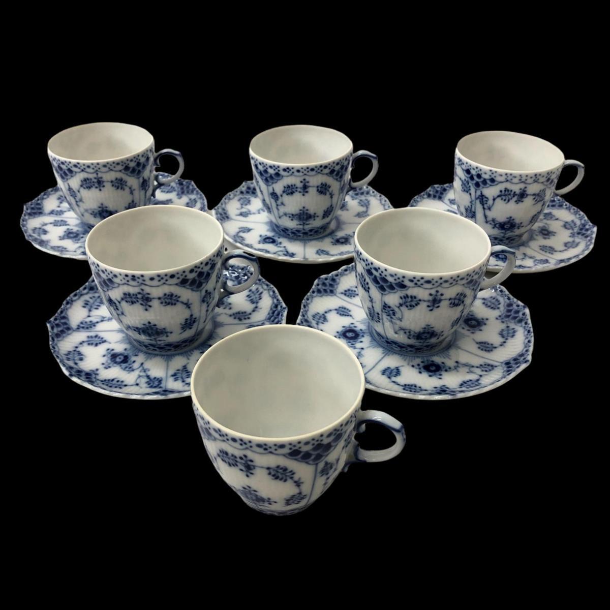 ☆1円 ロイヤルコペンハーゲン ブルーフルーテッド フルレース カップ＆ソーサー 5点 カップ 1点 セット_1