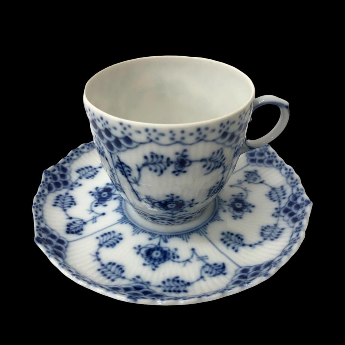 ☆1円 ロイヤルコペンハーゲン ブルーフルーテッド フルレース カップ＆ソーサー 5点 カップ 1点 セット_2