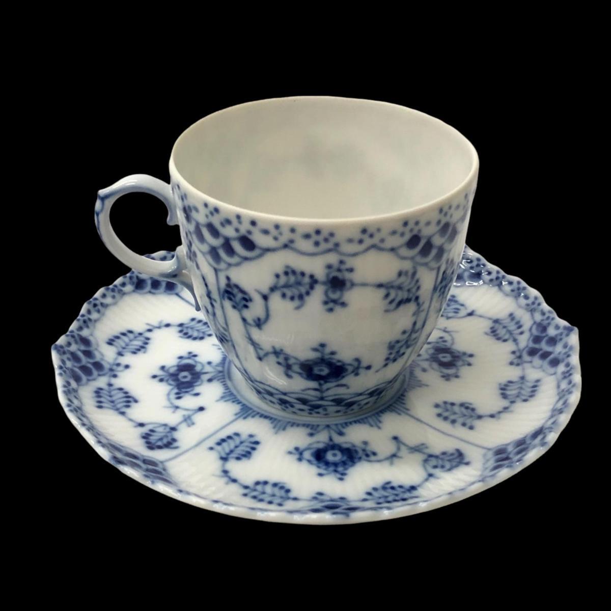 ☆1円 ロイヤルコペンハーゲン ブルーフルーテッド フルレース カップ＆ソーサー 5点 カップ 1点 セット_3