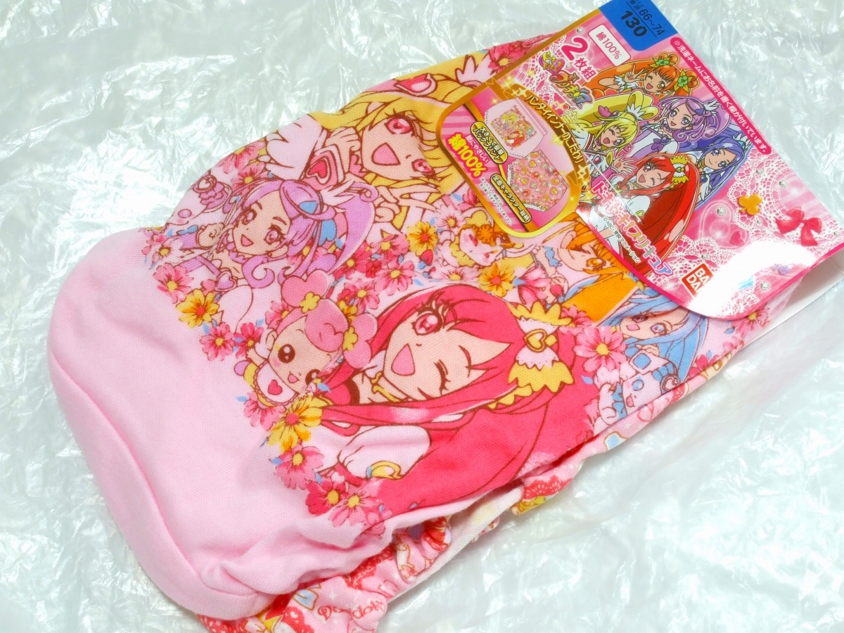 ☆ ドキドキプリキュア ☆　ショーツ　2枚組　桃色地ビッグプリントキュアエース＆ヒロイン集柄・SDヒロイン総柄　130cm