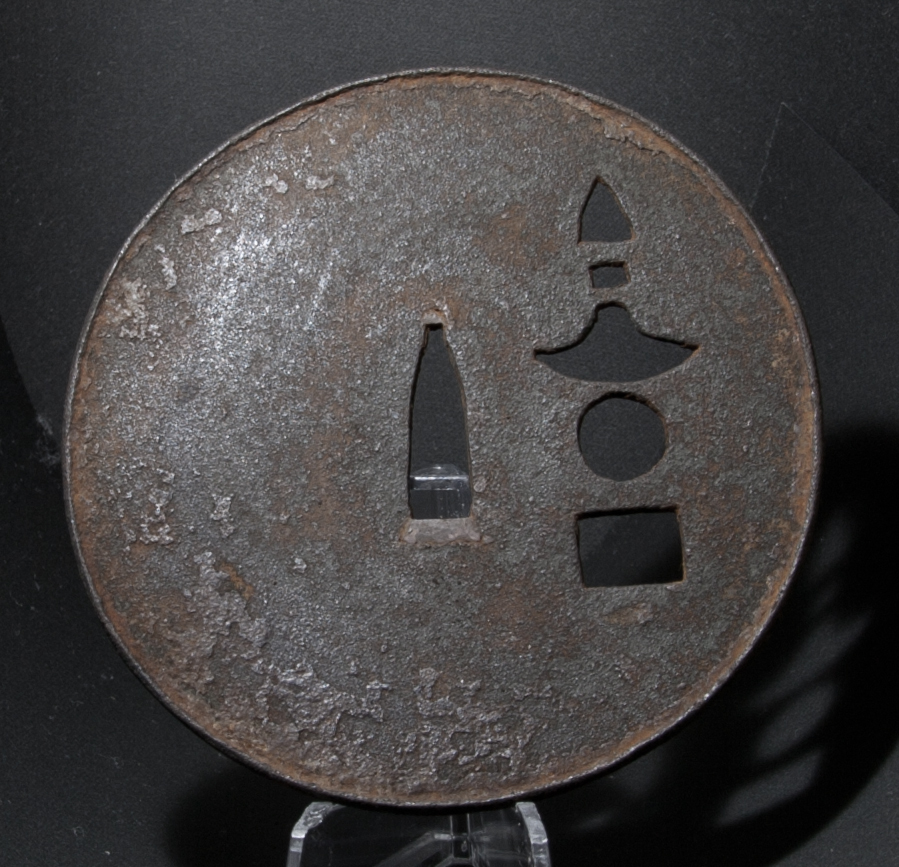 錆身 大振り！鉄地 五輪塔 薄手透鍔 五輪塔透かし鐔 薄手鉄地鍔 刀匠鐔 