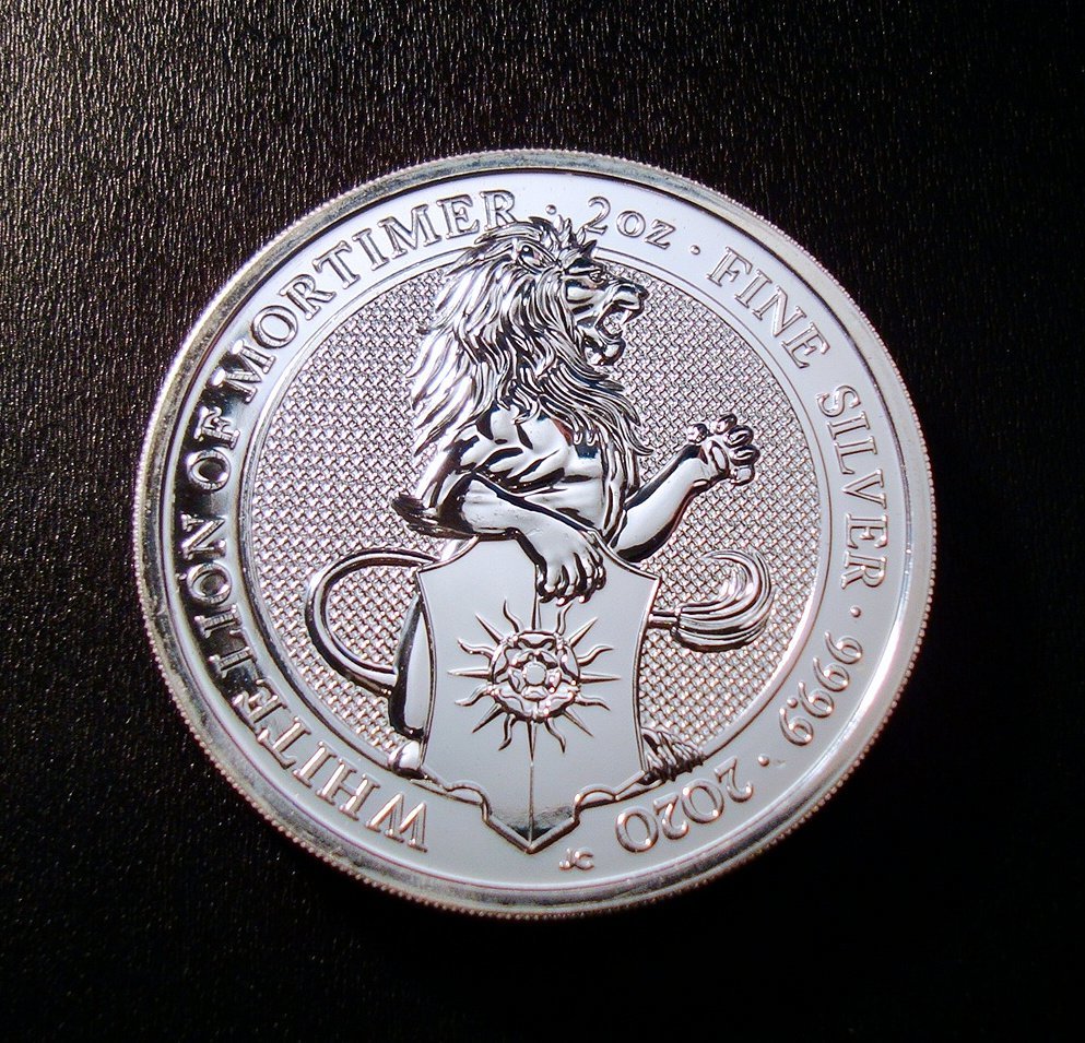 ☆1円 イギリス 2020年 ホワイトライオン / ビースト 5ポンド銀貨 2