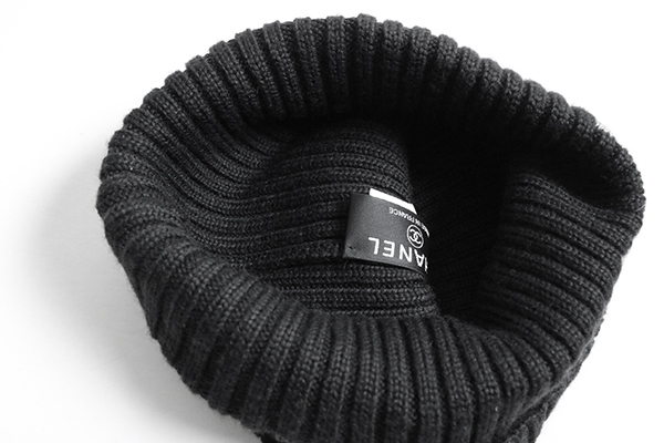 希少☆レア CHANEL ◇ニットキャップ 黒 カシミヤブレンド リブ編み