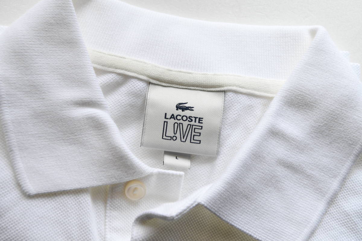 LACOSTE ポロシャツ L!VE ラコステ - 半袖 LIVE ラコステライブ ライブ L.12.64 0 6つボタン L!VE（ラコステライブ）の「ラコステライブ ネイビー L1264AL L!VE」のアートなプリントが目を引くコラボ