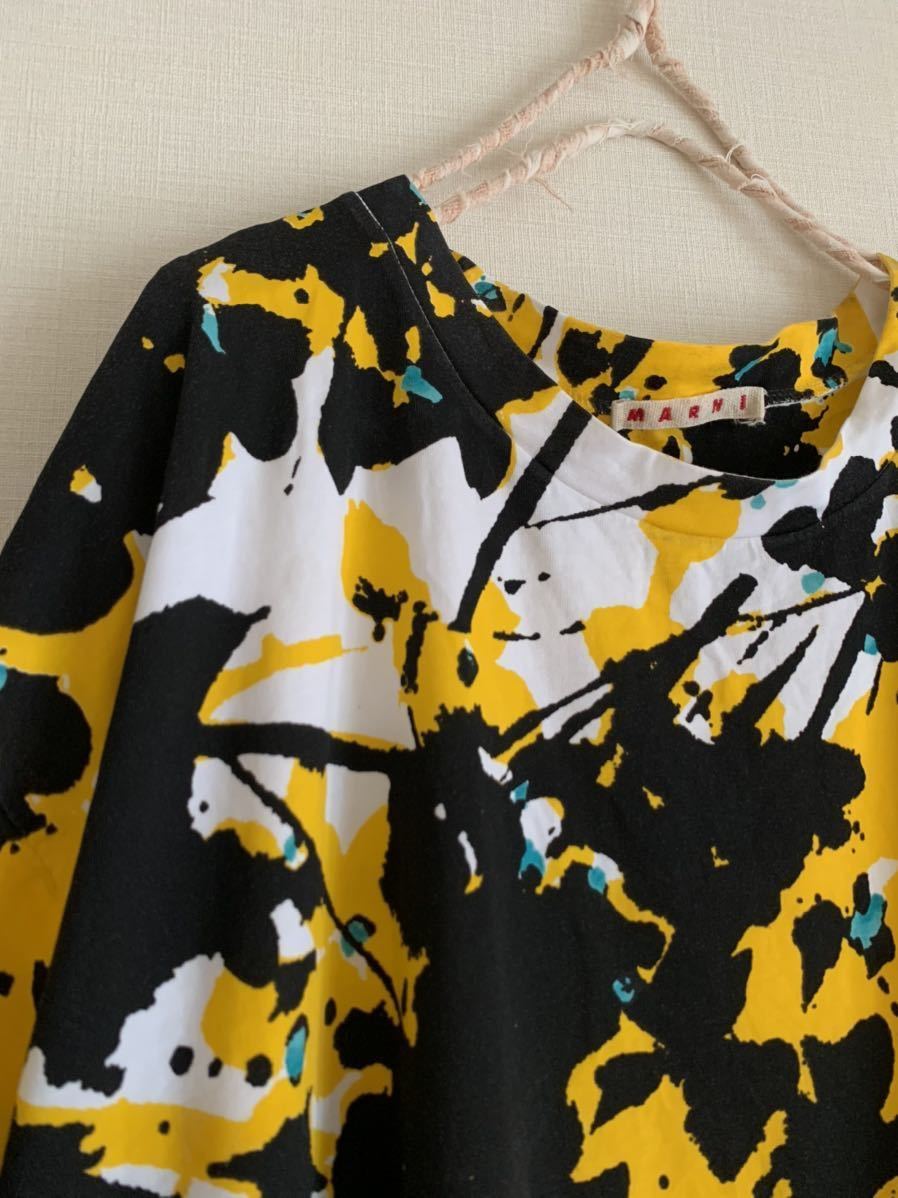 美品 マルニ コットン 花柄 Tシャツ 白 黄色 黒 綿 トップス 半袖 