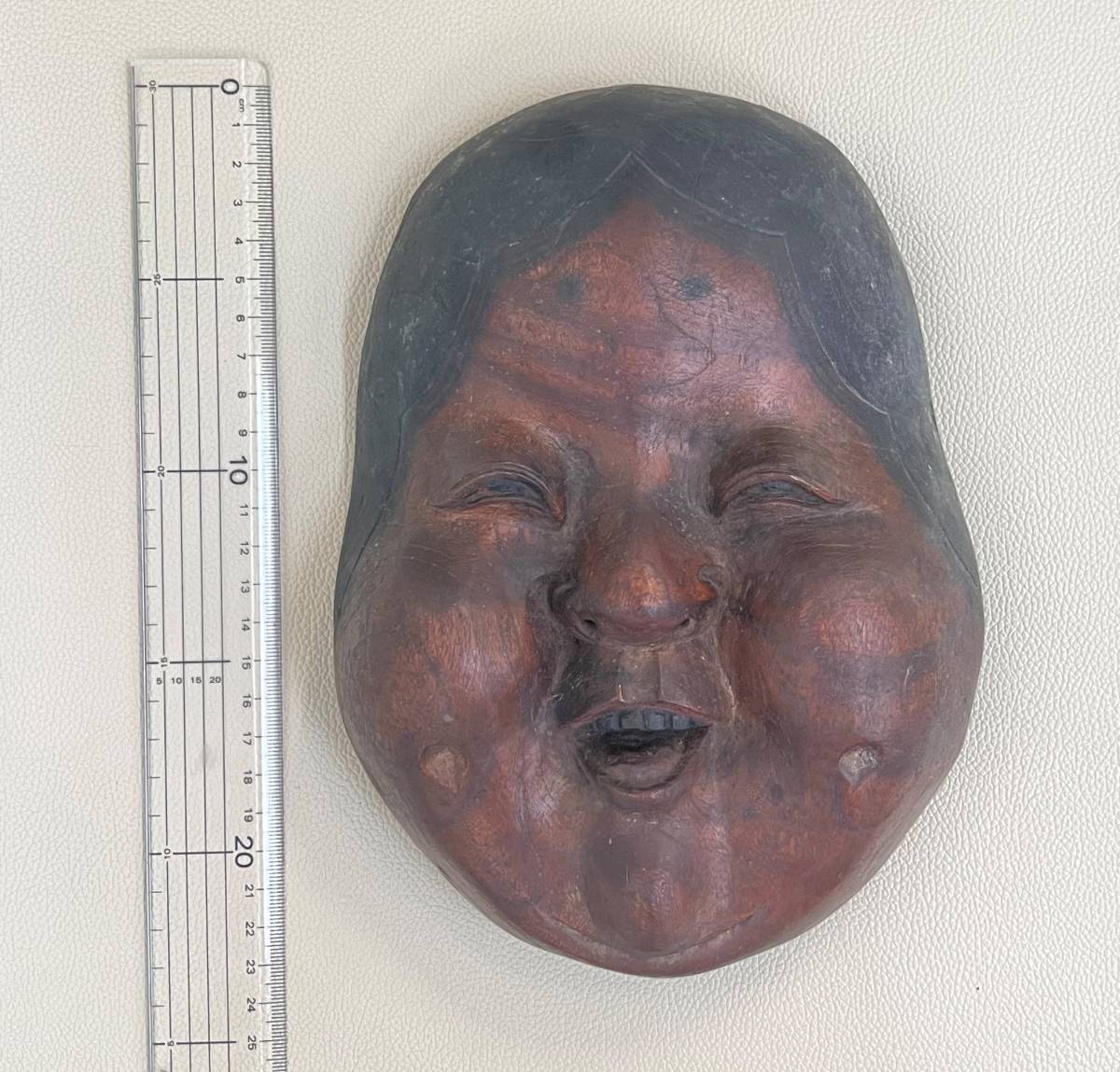 ♯2027 おかめ お多福 お面 木彫り 木製 彫刻 和風 工芸品 骨董品