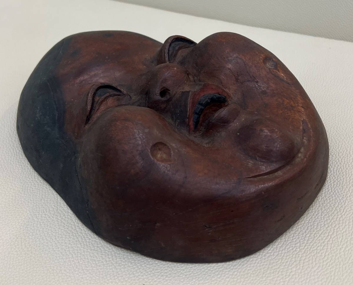 ♯2027 おかめ お多福 お面 木彫り 木製 彫刻 和風 工芸品 骨董品