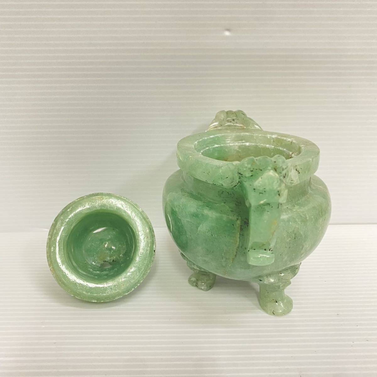 玉製 翡翠 香炉 獅子 中国 土産 インテリア 置物中国美術 古玩 玉石