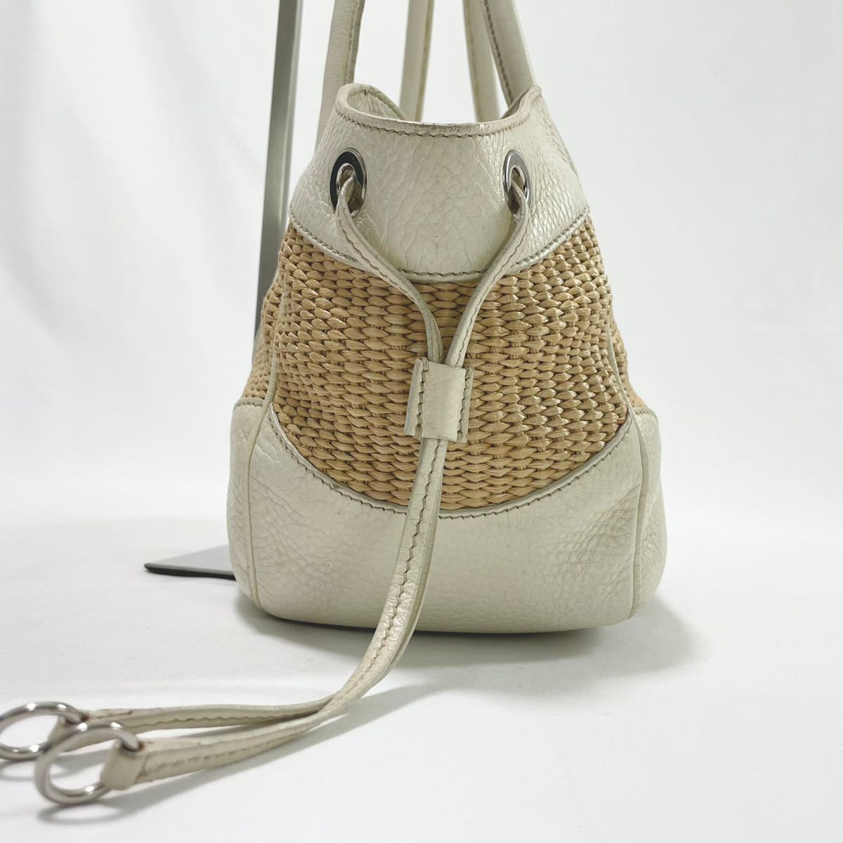 1円〜□稀少品□ PRADA プラダ ラフィア カゴバッグ 三角ロゴ トート 