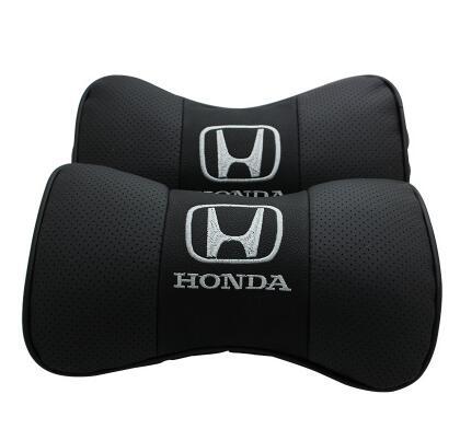 送料無料 新品 ホンダ風 HONDAロゴ ネックパッド 車内装 ヘッドレスト 首枕 車載 2個セット 本革レザー ブラック カーアクセサリ_1