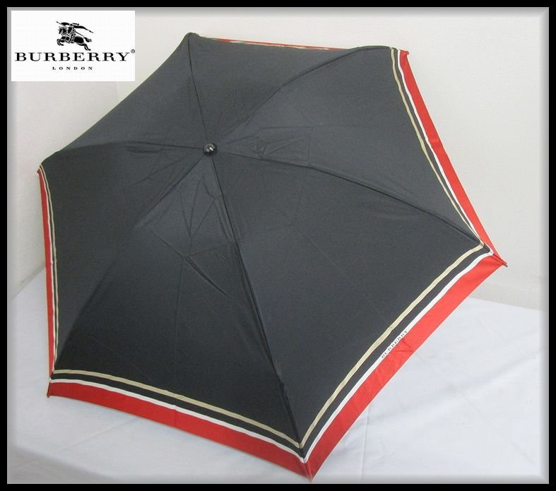 ZEROnet]☆BURBERRY バーバリー 折り畳み傘 55㎝ 黒×ゴールド×白×赤