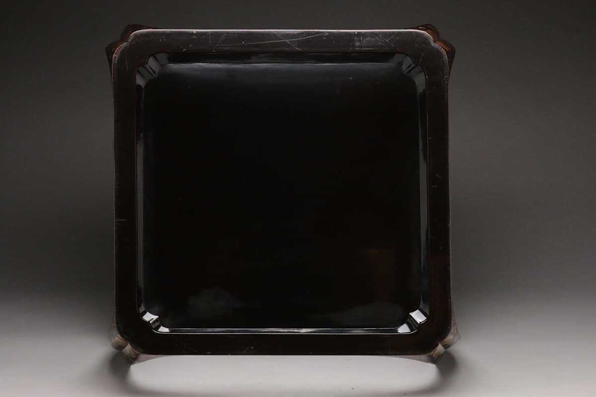 ZK582 時代物 黒内朱 徳川家 三つ葉葵紋 唐草蒔絵 懸盤膳 幅45cm 重2.1