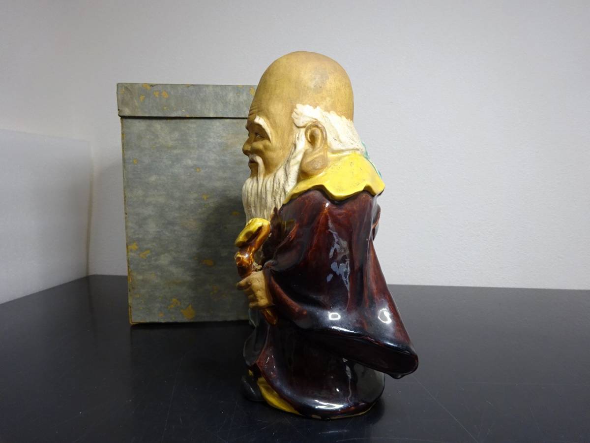 現状品 久谷？ 七福神 陶器 寿老人 福禄寿 高さ約23.5cm 置物 骨董