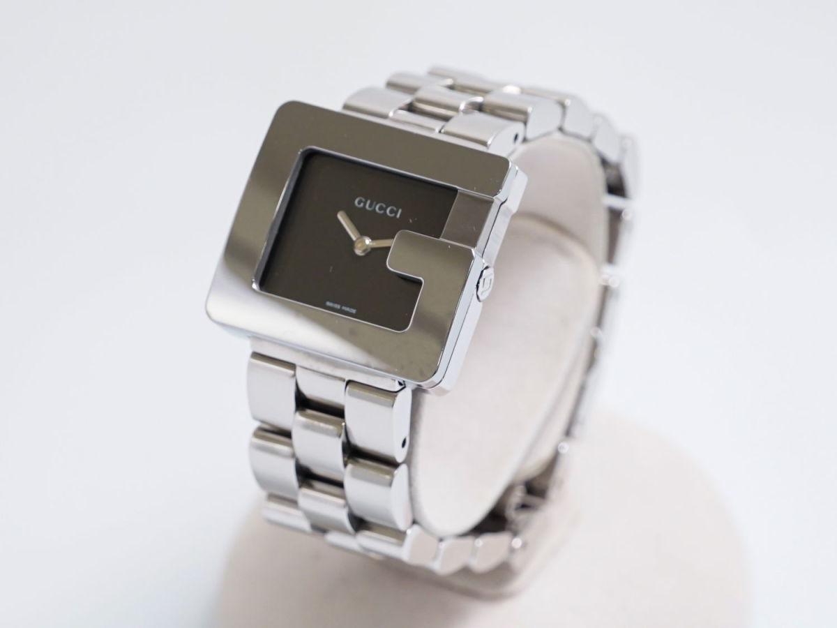 本物 グッチ GUCCI Gフェイス Gスクエア 腕時計 QZ クオーツ 電池式 ステンレス ブラック文字盤 3600J ボーイズ 中古