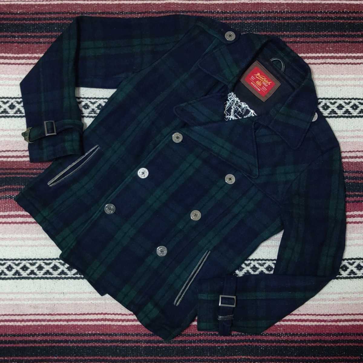 WOOLRICH】ウールリッチ Pコート メルトン ウール混 タータンチェック 